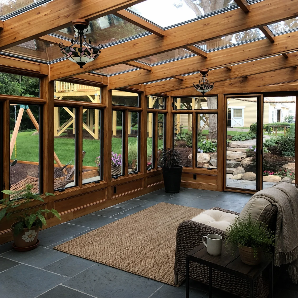 The wood frame is part of the room, not trim added afterward.
